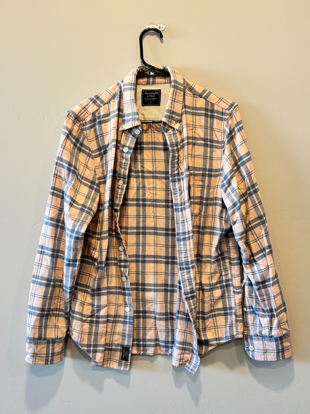 Abercrombie & Fitch Flannel Shirt Mens Large Plaid Pink Cotton Long Sleeve (MED)